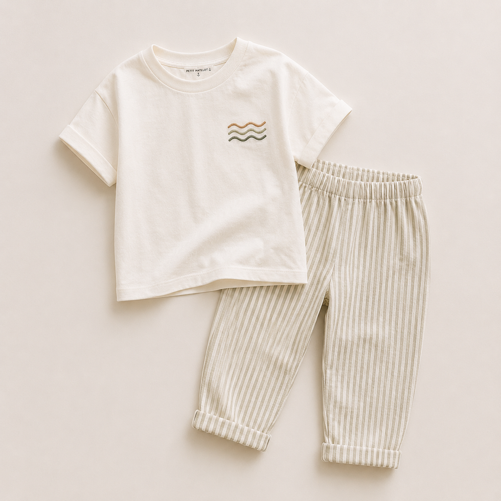 Breezy Green Muslin T-Shirt & Pants Set