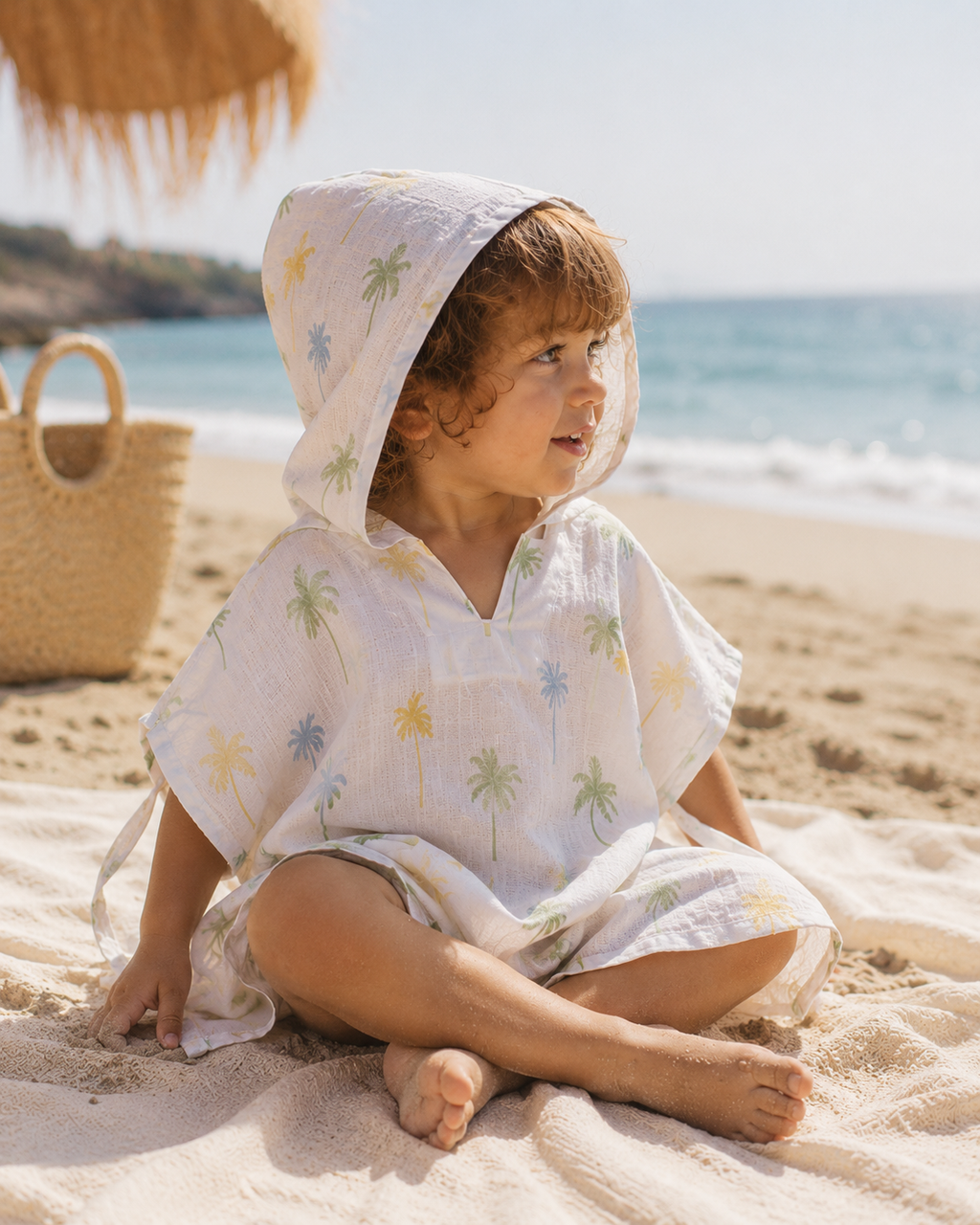 Palm Tree Muslin Hooded Poncho