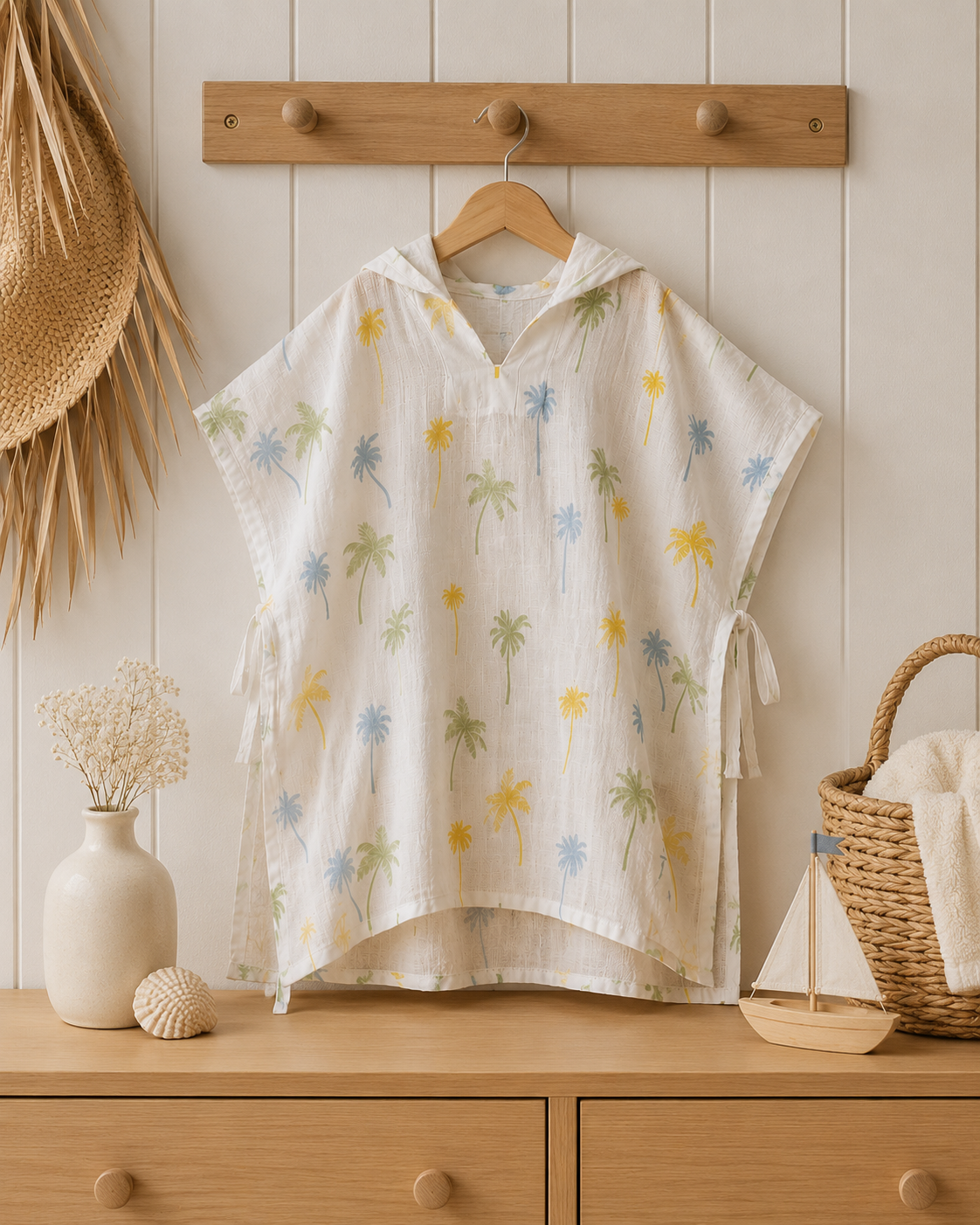 Palm Tree Muslin Hooded Poncho