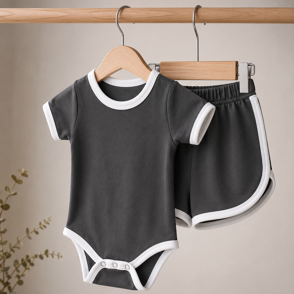 Grey Baby Bodysuit & Shorts Set