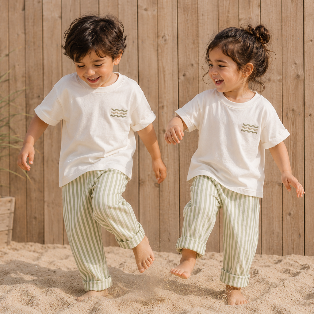 Breezy Green Muslin T-Shirt & Pants Set